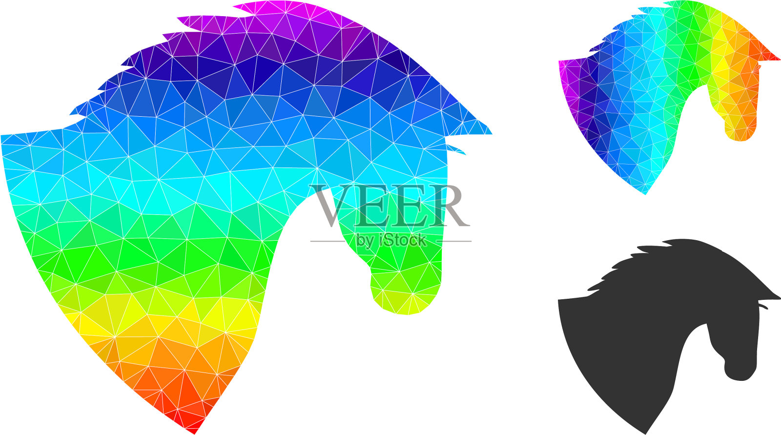 多边形马头图标与彩虹插画图片素材