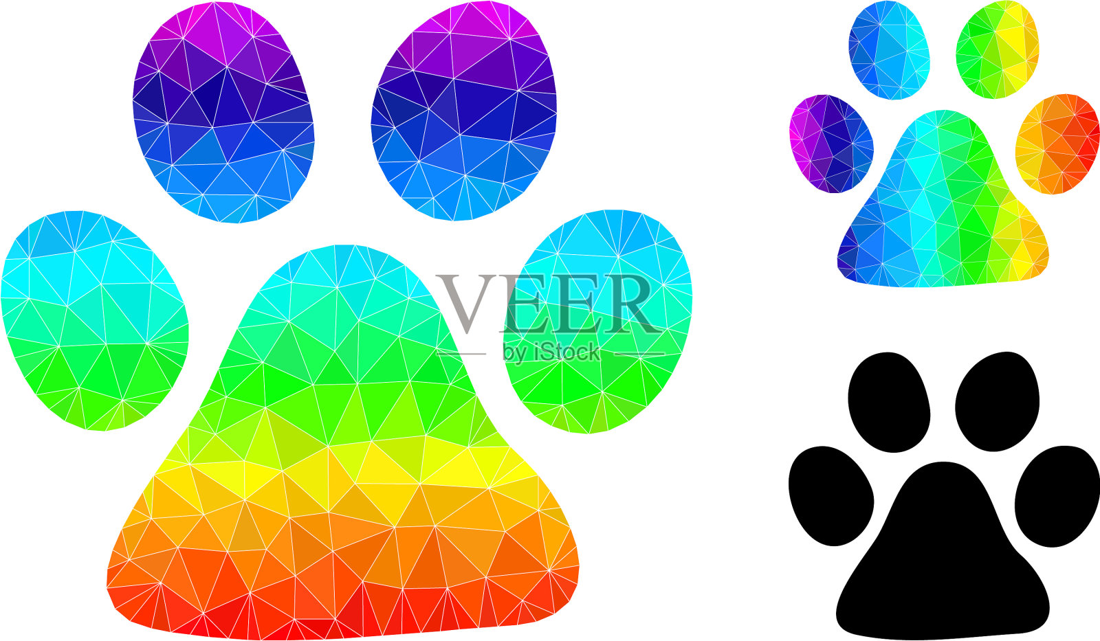 多边形爪印图标与彩虹插画图片素材