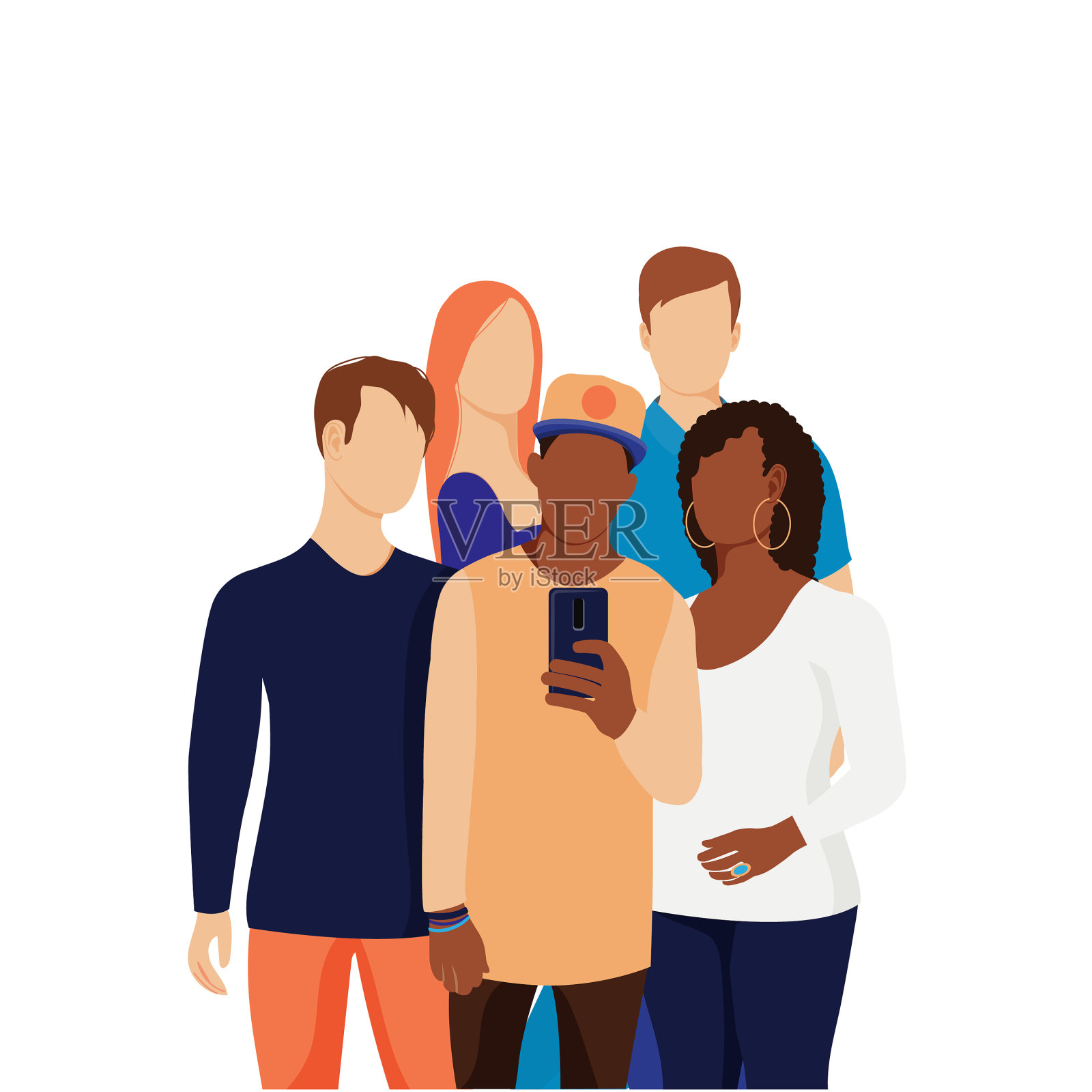 一群年轻人在自拍插画图片素材