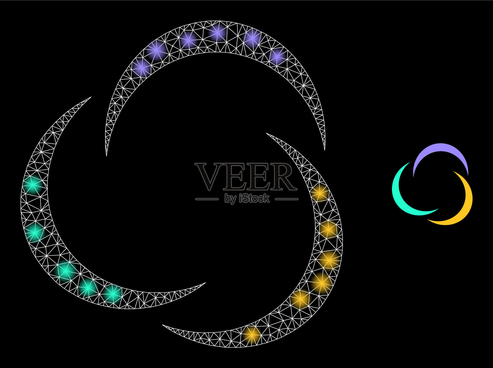 多边形网络与眩光网格协作插画图片素材