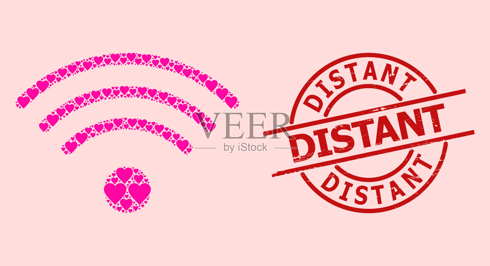 摇滚远距离邮票和粉色心形无线网络插画图片素材