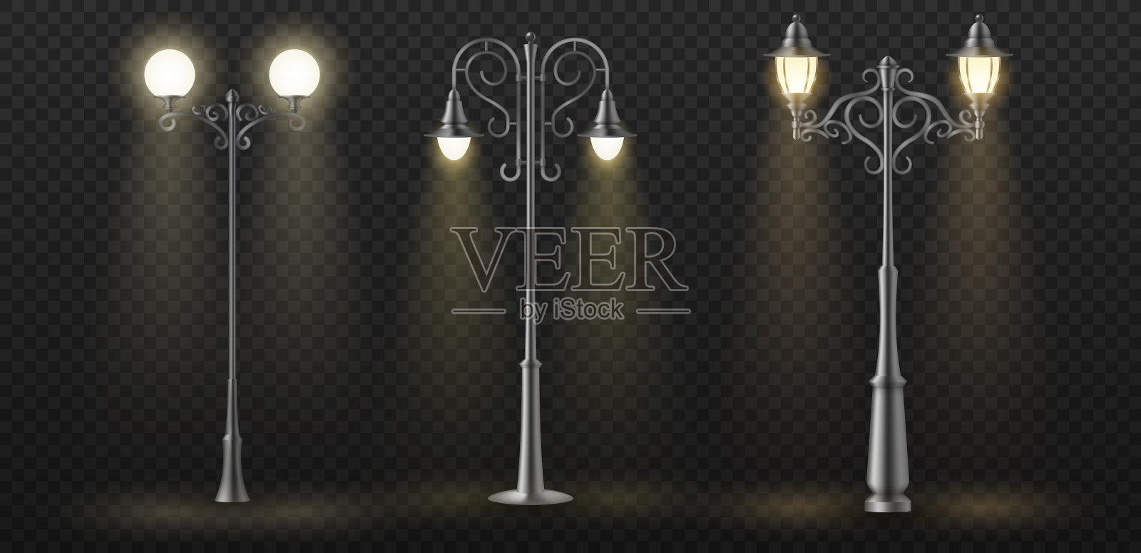 复古街灯发光与光现实设计元素图片