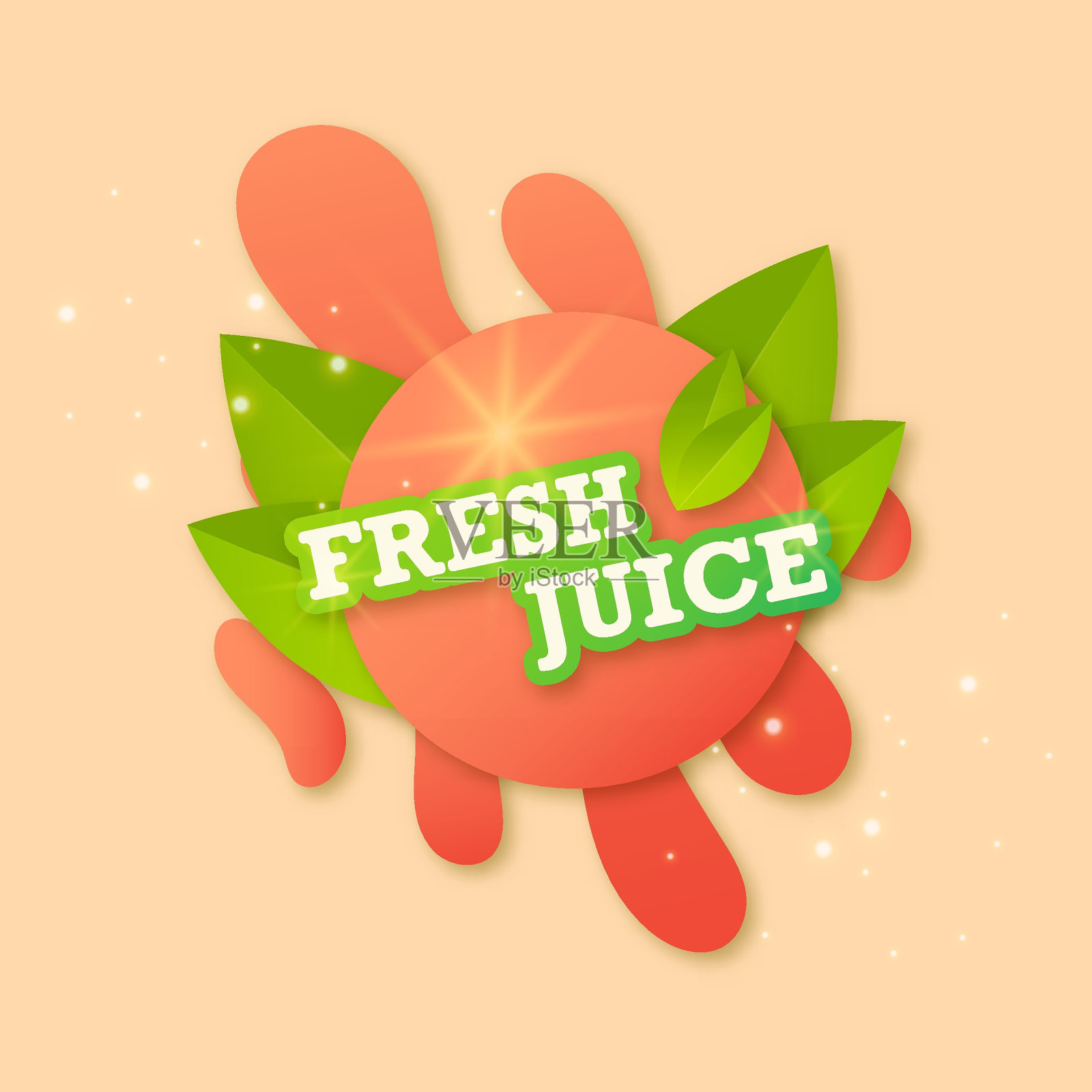 果汁新鲜水果标签图标。桃子污点的概念。矢量插图。设计贴纸。插画图片素材