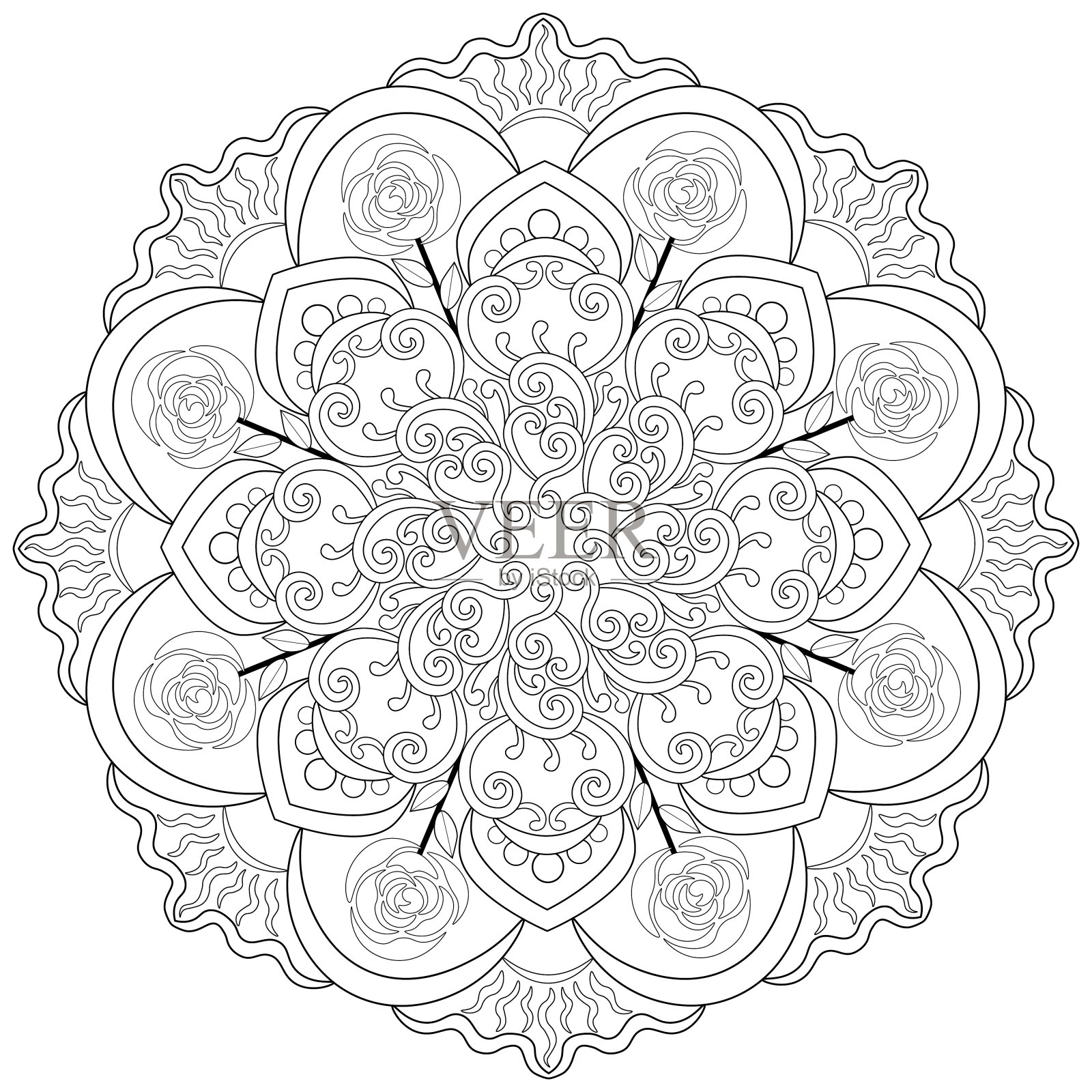 曼荼罗47号，花卉图案，种族，物体孤立在白色背景。插画图片素材