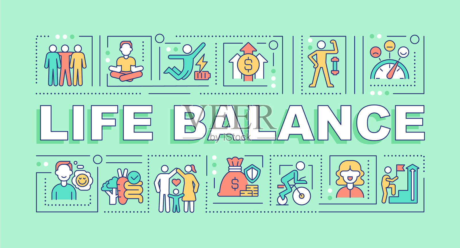 生活平衡字概念绿旗图标素材