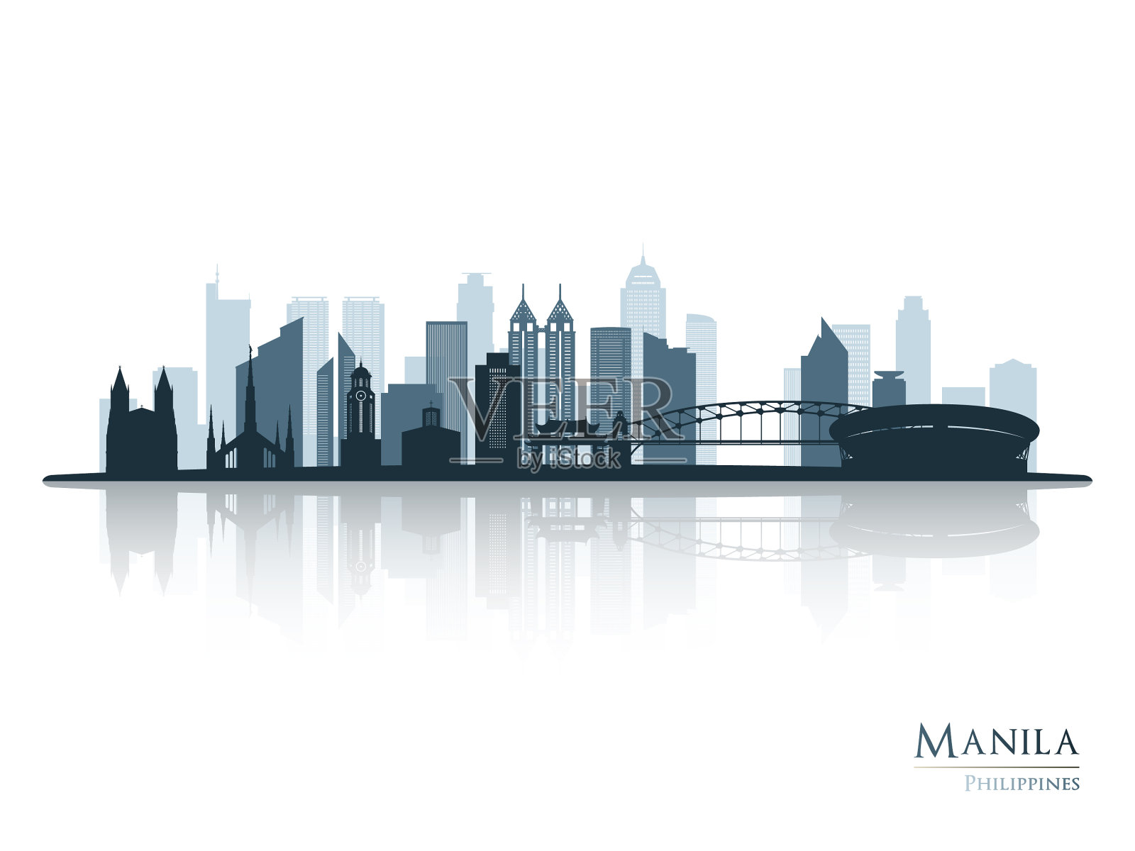 马尼拉天际线的倒影剪影插画图片素材