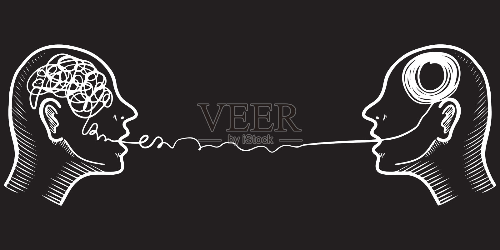 手绘两个人头部剪影惊魂插画图片素材