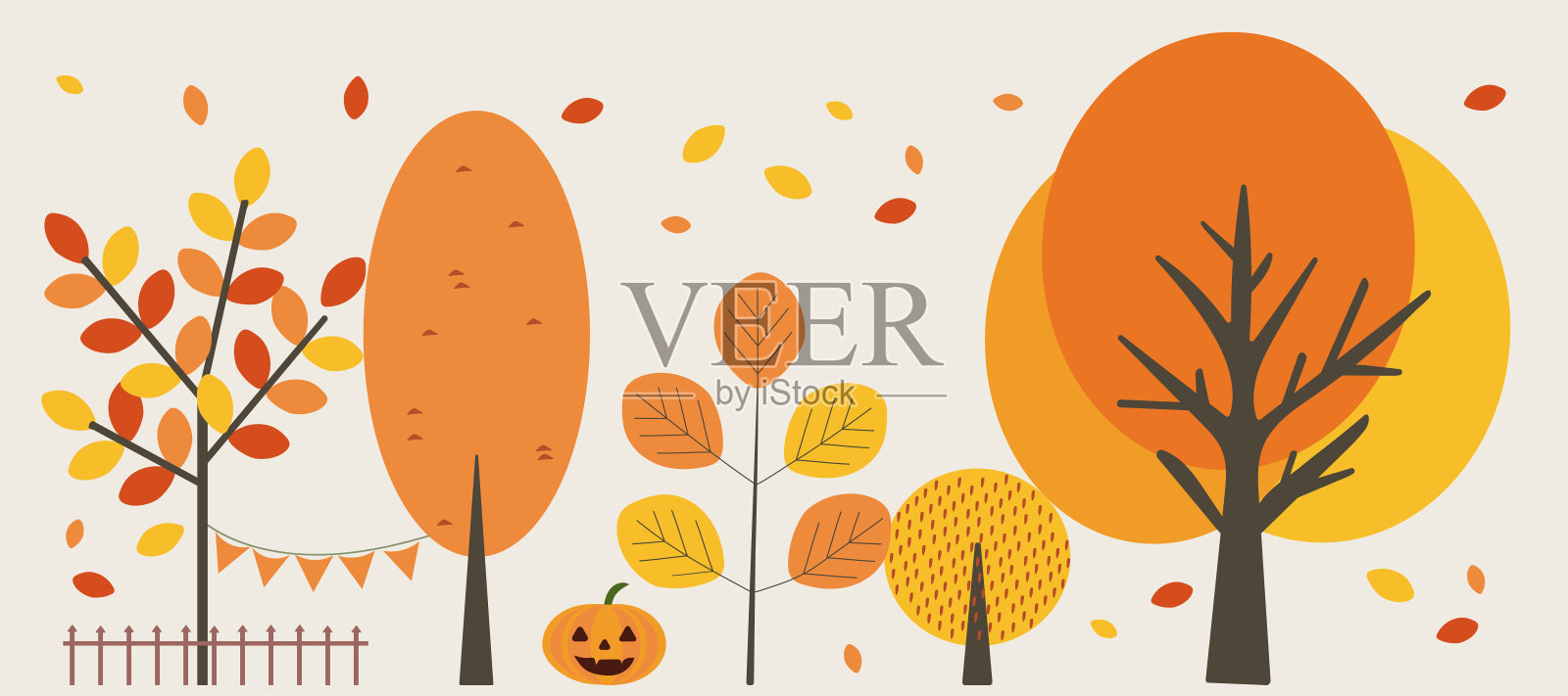 秋天的树木绘画插画图片素材