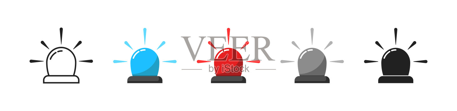 塞壬的图标集。警察或救护车的警报器。向量EPS 10插画图片素材