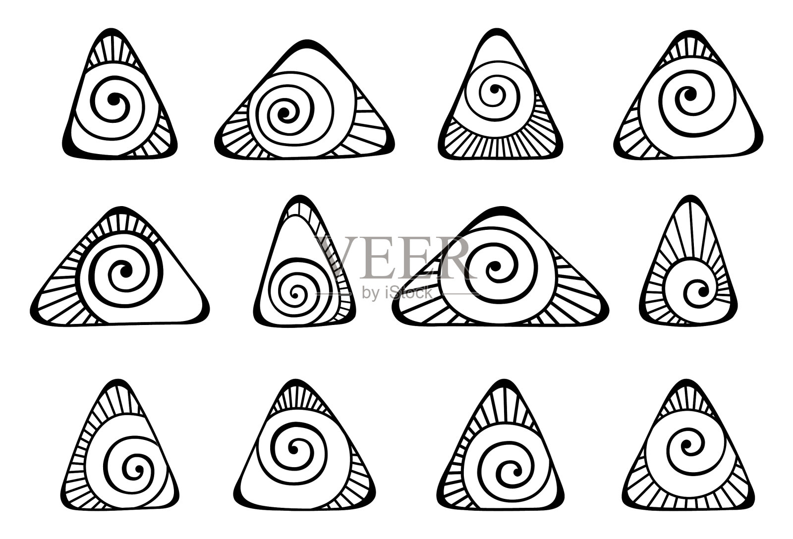 一套手绘的各种三角形形状图标素材