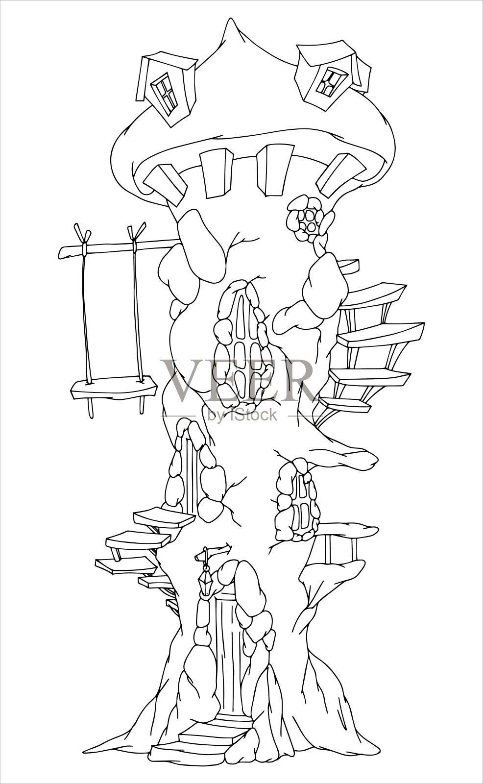 童话般的城堡(塔)。着色。向量插画图片素材