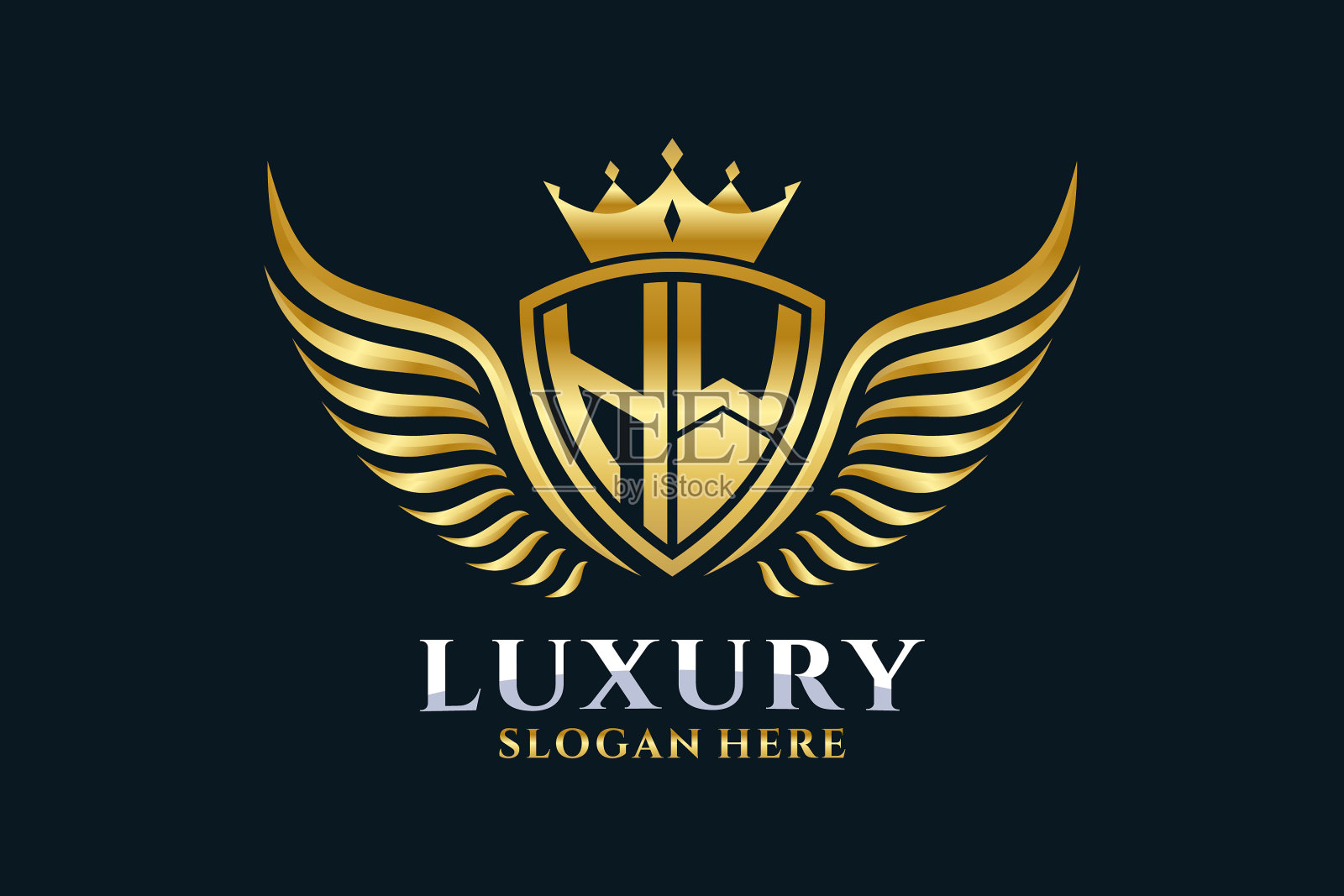 豪华皇家翼信hw金冠彩色标志插画图片素材