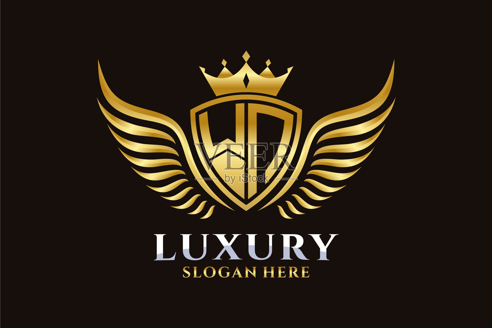 豪华皇家翼信皇冠金色标志插画图片素材