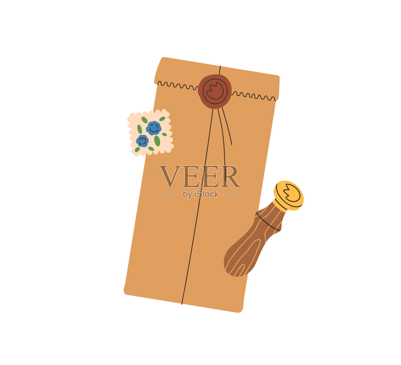 工艺信封密封蜡邮票封闭的纸图标素材