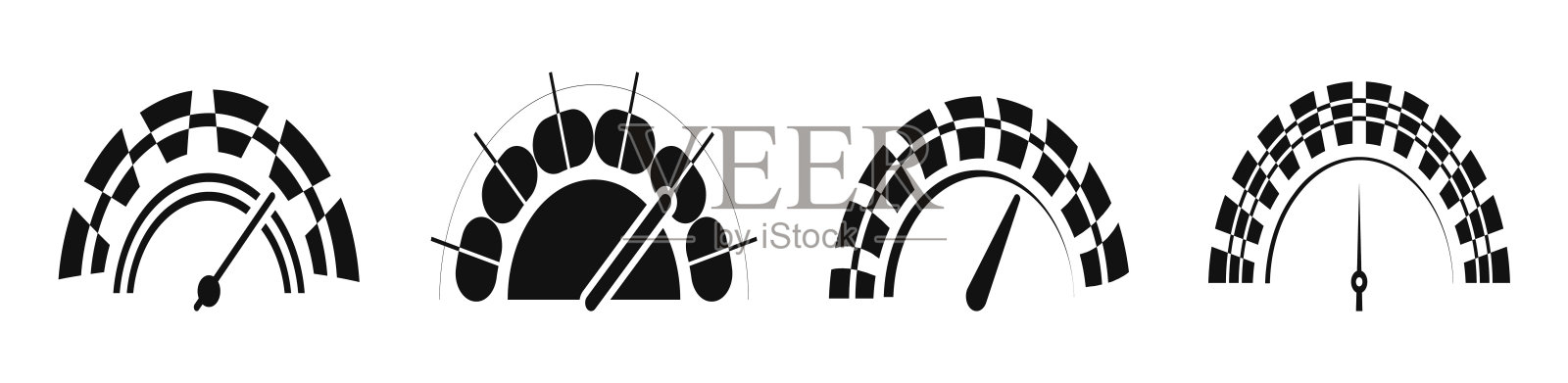 速度计图标矢量设置。比例仪表的轮廓风格。转速表图标。速度计的象征。图标素材