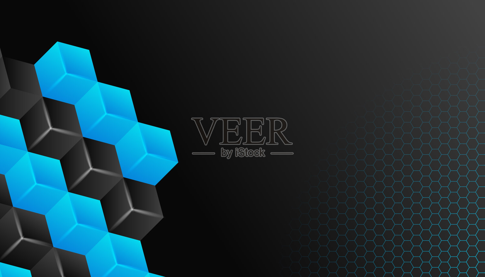 现代蓝色等距立方体六边形抽象插画图片素材