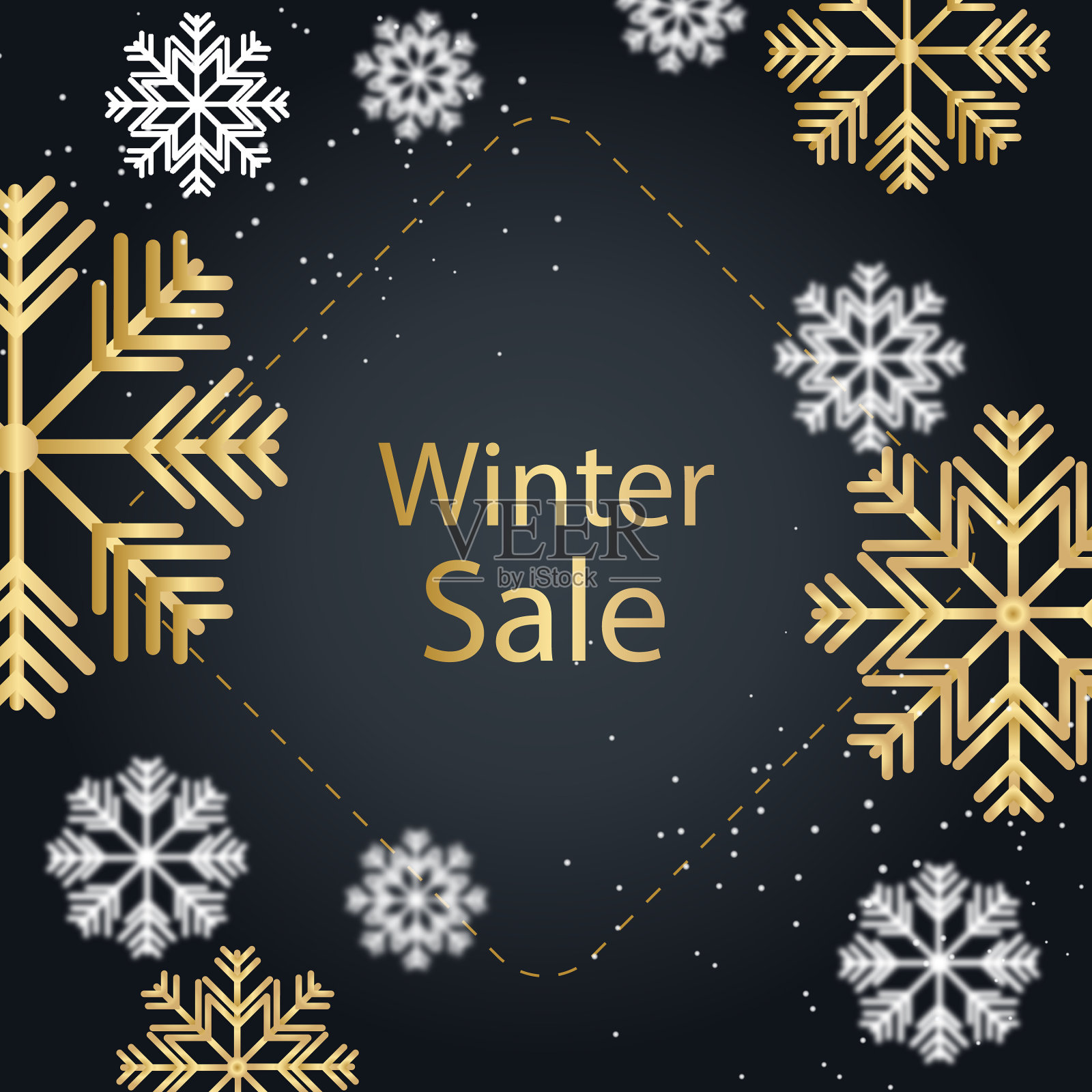 带有金色圣诞雪花的冬季海报插画图片素材