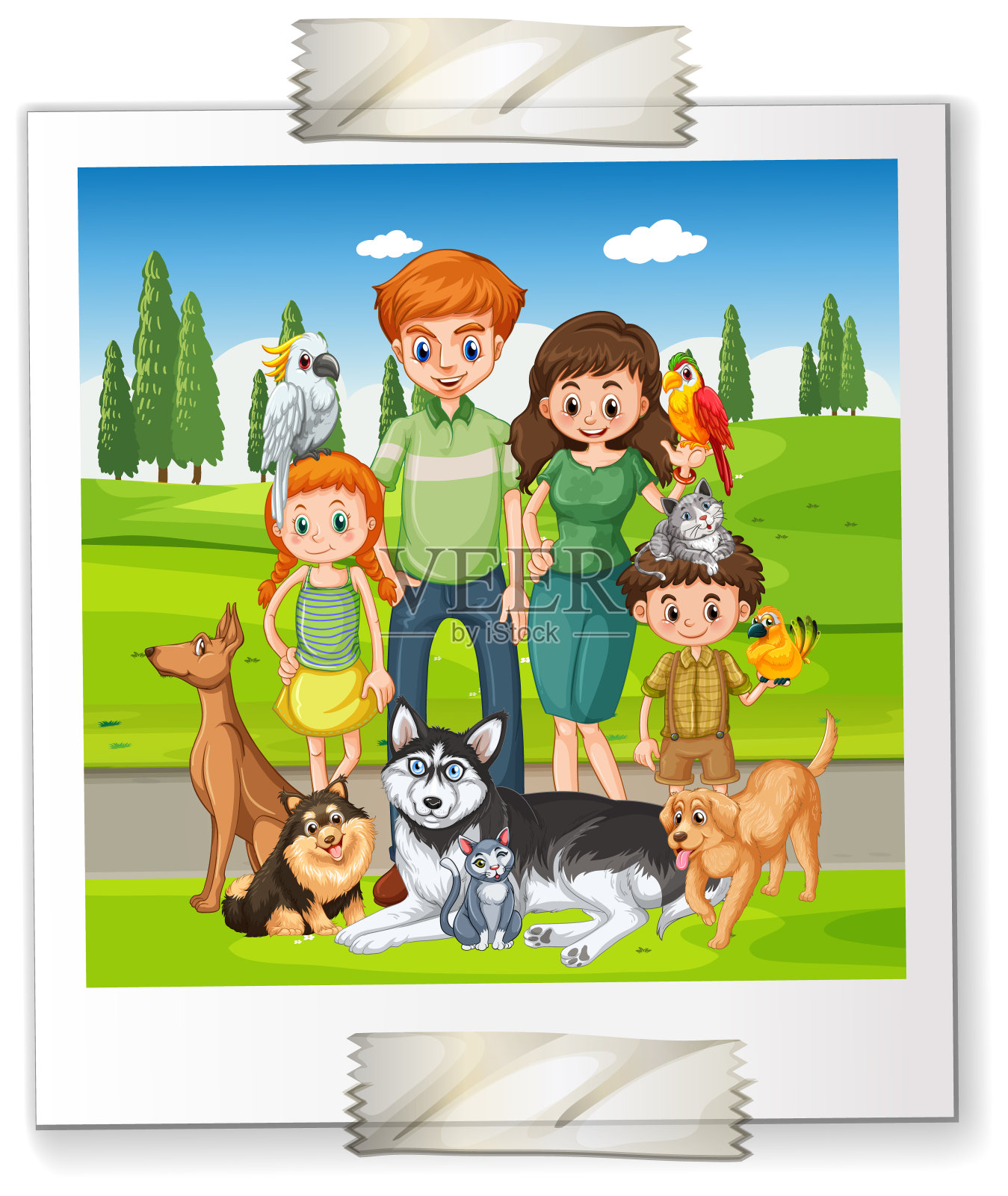 一张以白色为背景的幸福家庭的照片设计元素图片