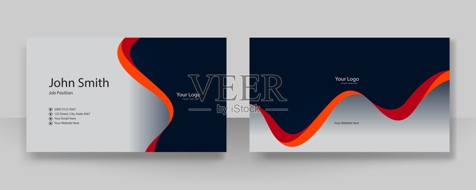 现代优雅简约的蓝色红色名片插画图片素材