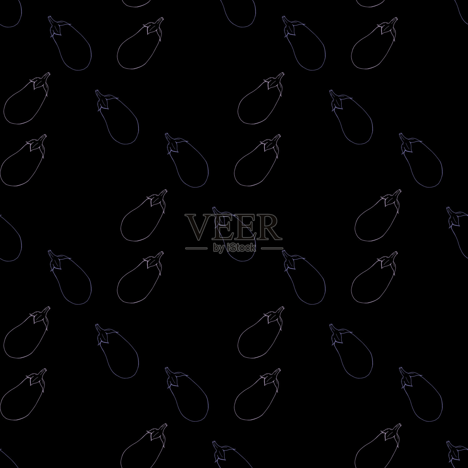 无缝模式与伟大的茄子在黑色插画图片素材