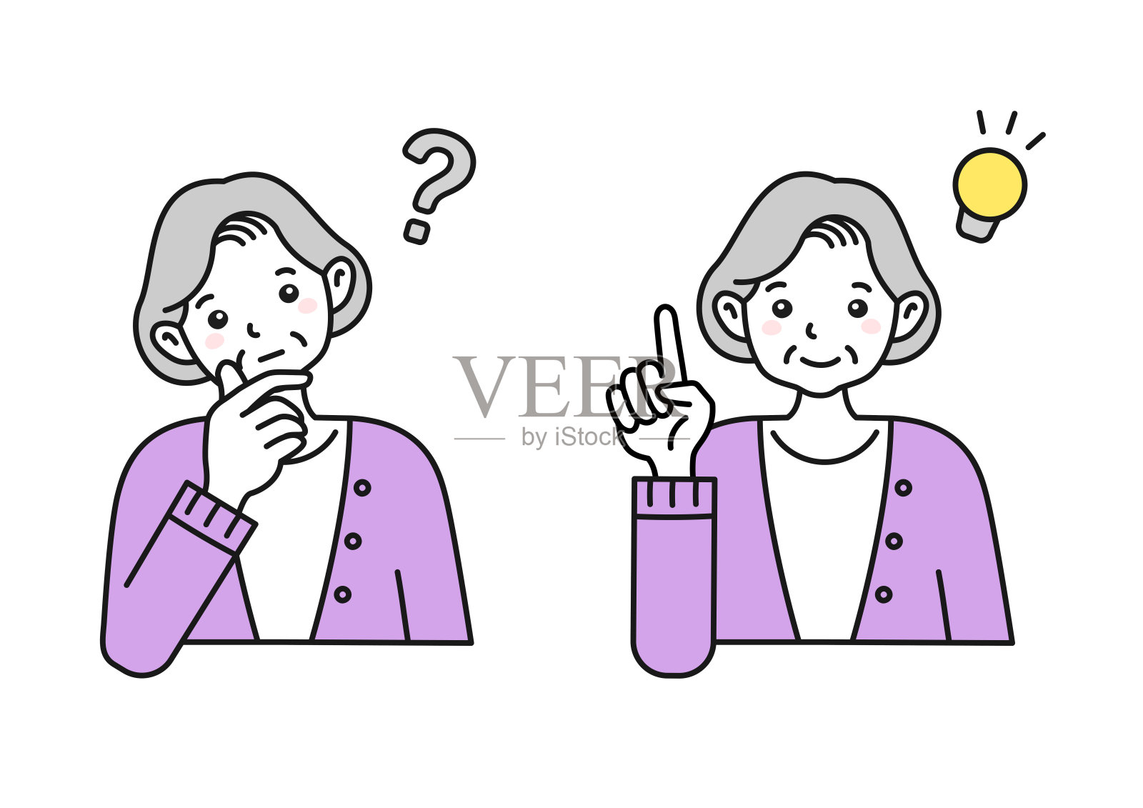 一位正在思考或受到鼓舞的高级女性的插图。插画图片素材