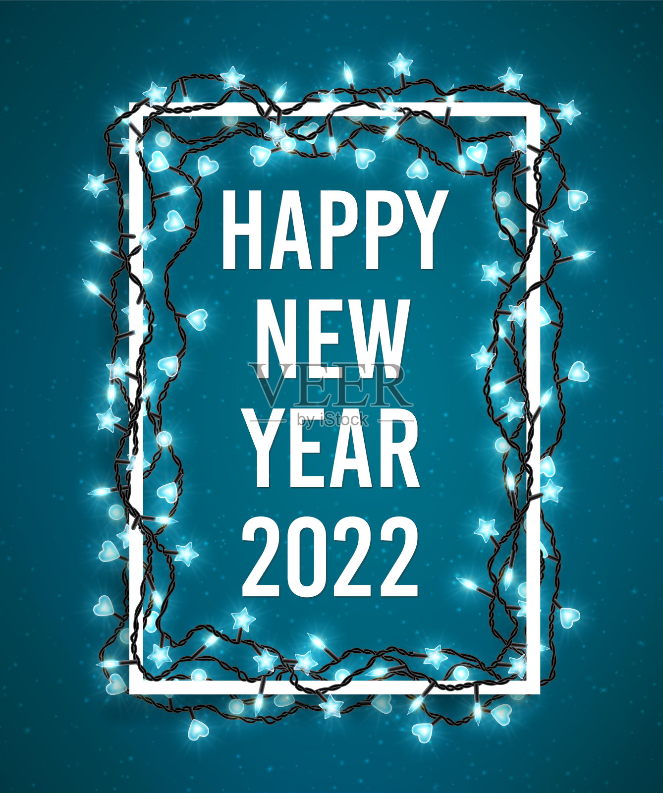 带圣诞彩灯的2022新年快乐海报插画图片素材