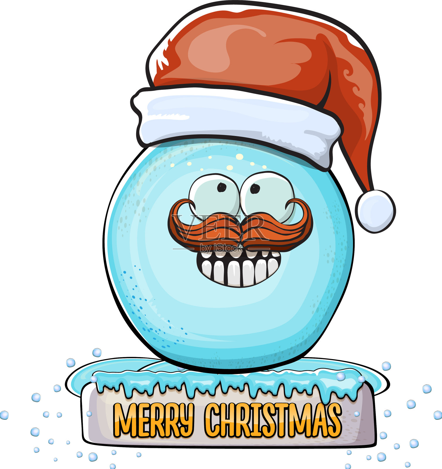 卡通雪球人物和红色圣诞老人插画图片素材