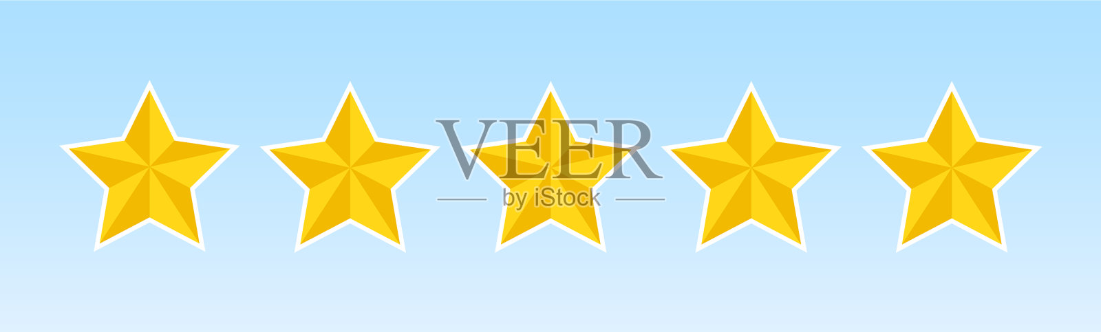 五颗金色的浮雕星与白色的轮廓设计元素图片