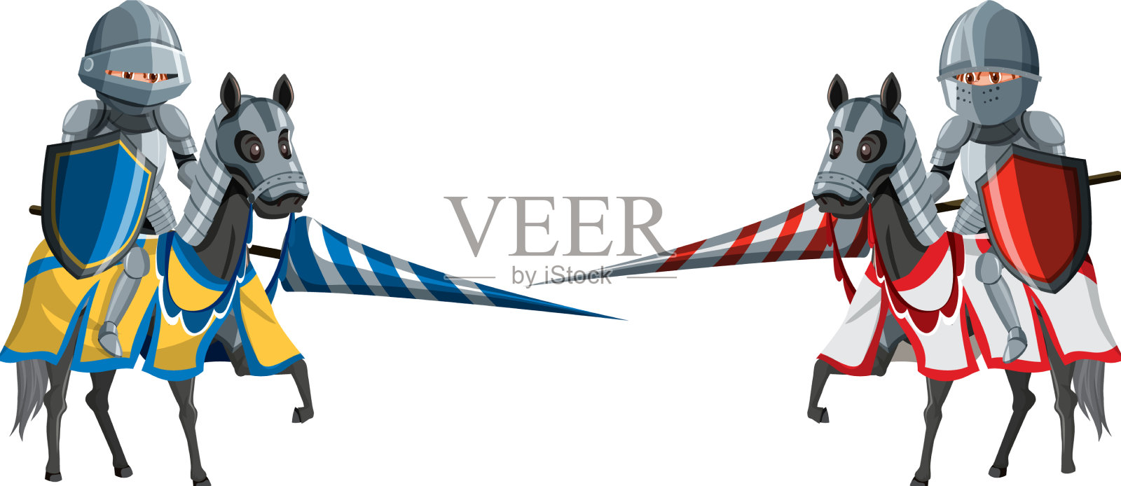 两个中世纪骑士在白色背景下战斗设计元素图片