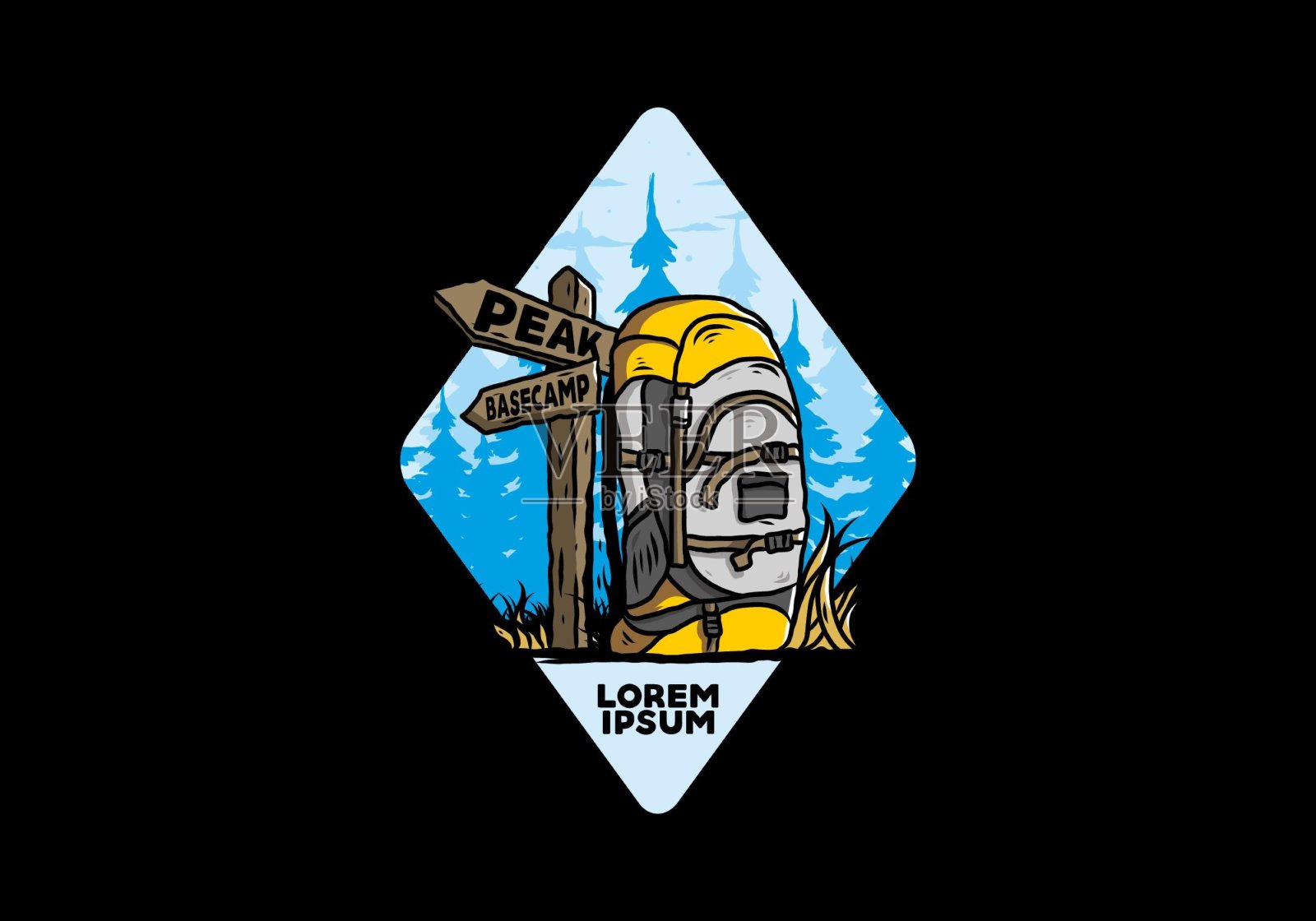 山包旁边的路牌说明插画图片素材