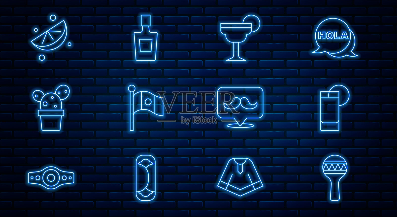 设置线龙舌兰杯与柠檬图标素材