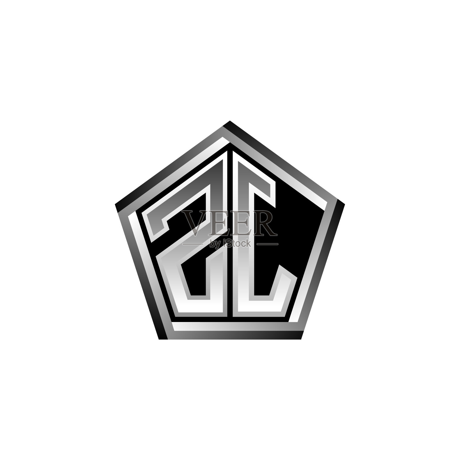 Zj标志字母组合银几何现代设计插画图片素材