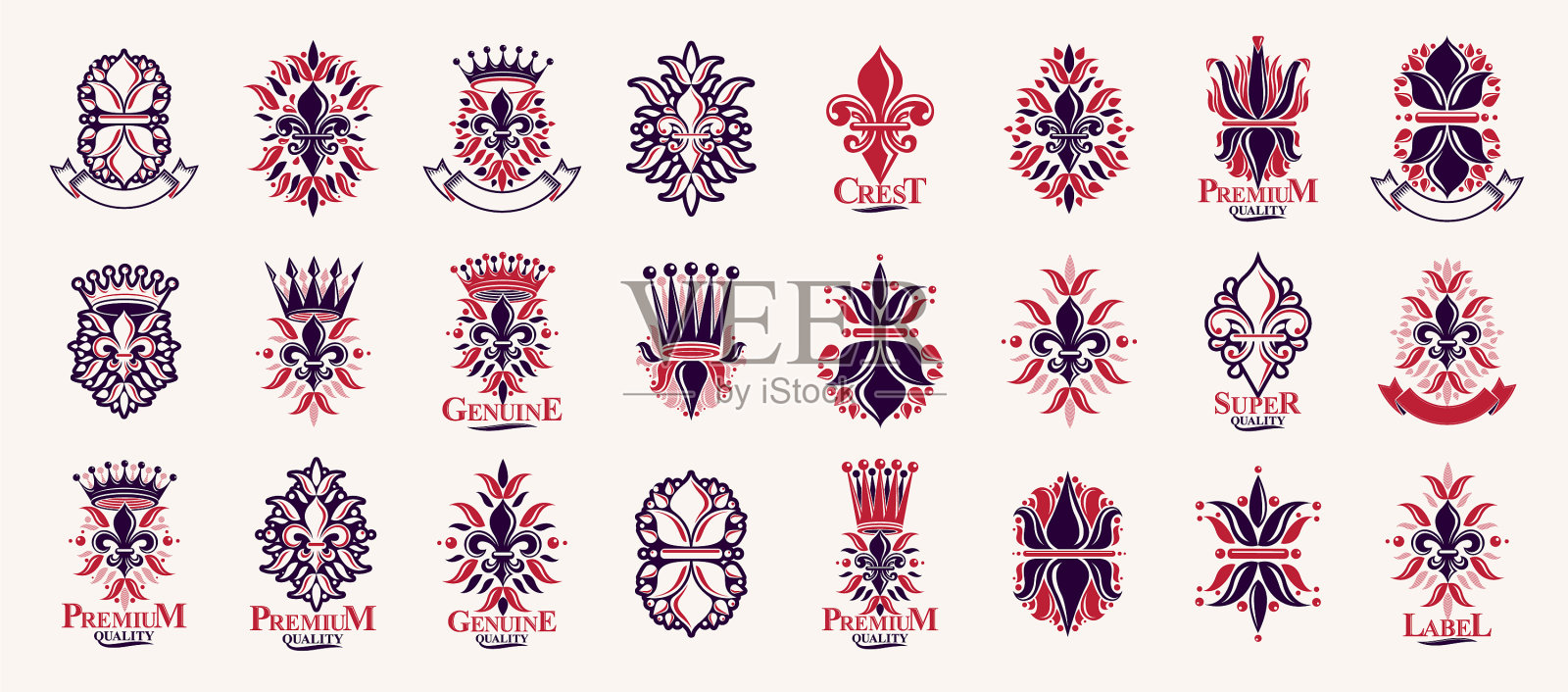 带有百合花和王冠的纹章纹章插画图片素材