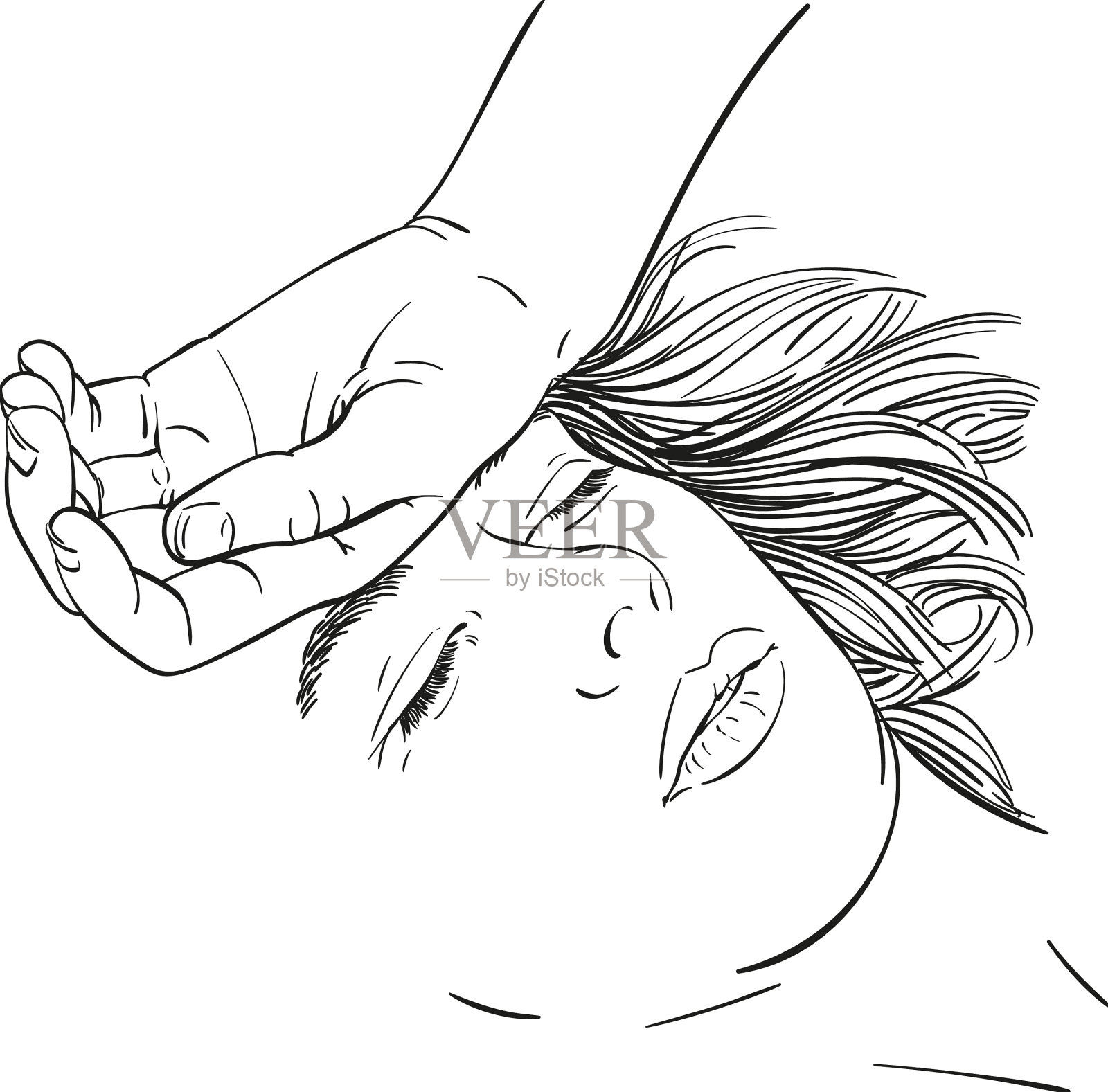 画一个手放在脸上的疲倦的年轻女人设计元素图片