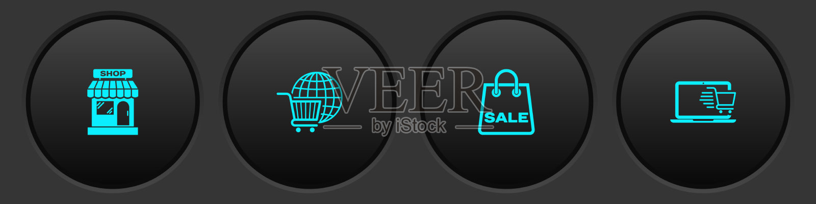 设置市场商店购物车与地球仪袋图标素材