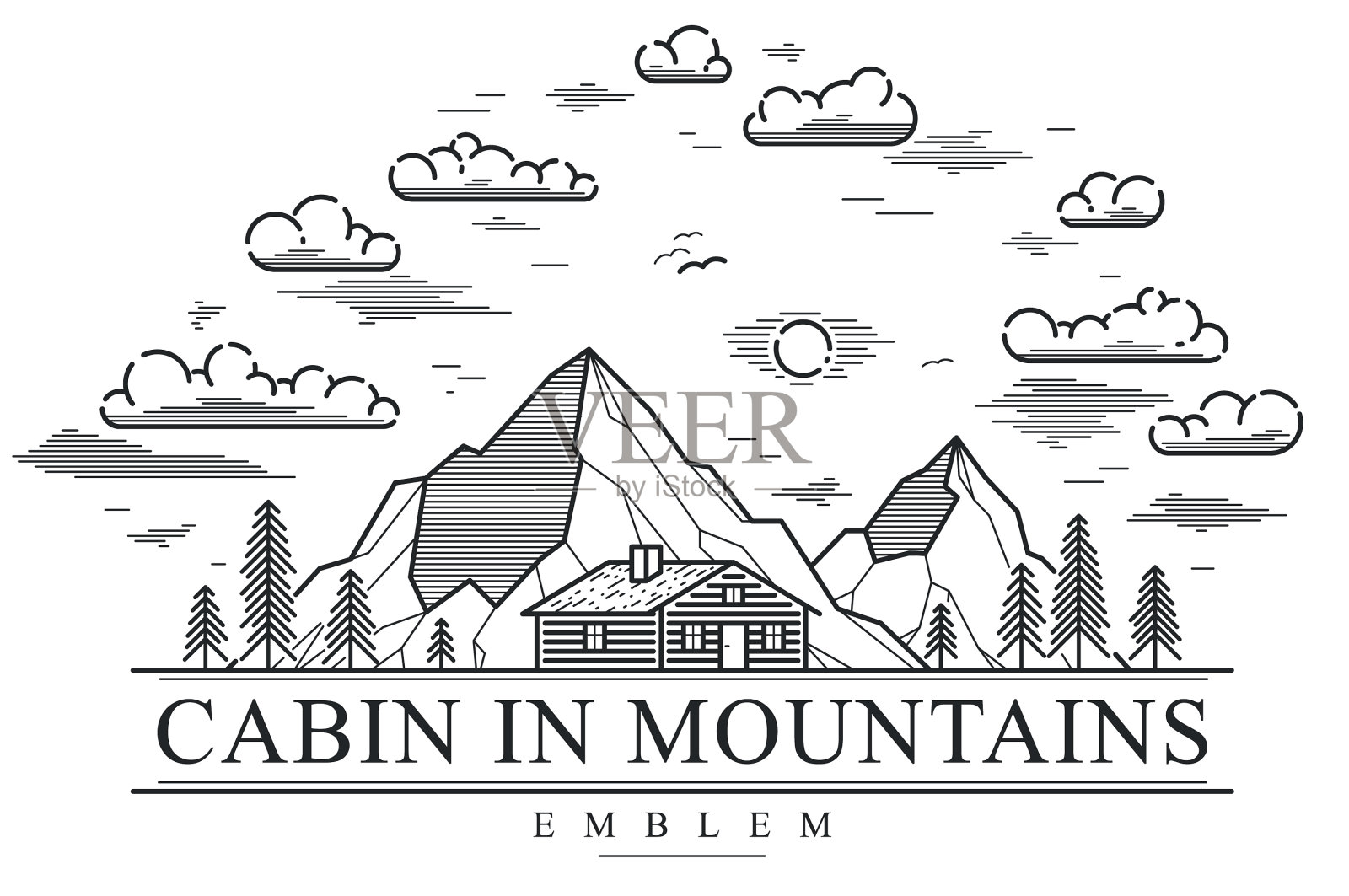 木屋木屋在松林之上插画图片素材