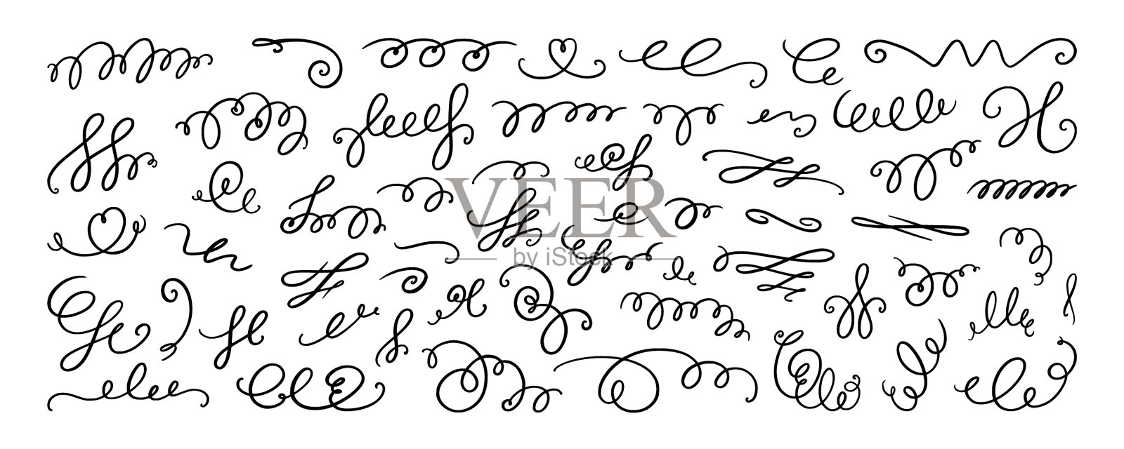 弯弯曲曲和漩涡线集合手绘设计元素图片