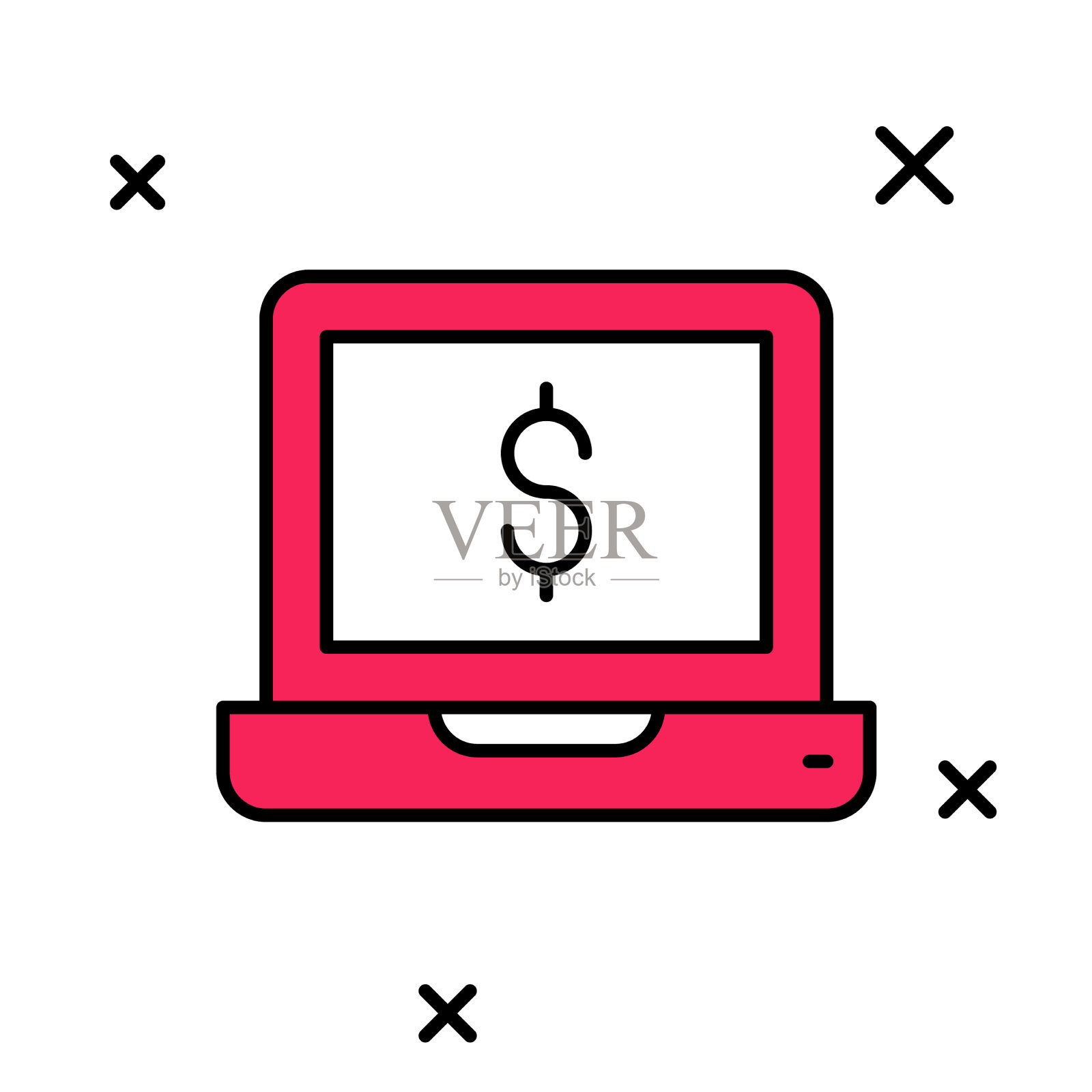 填充轮廓笔记本电脑与美元图标孤立上插画图片素材