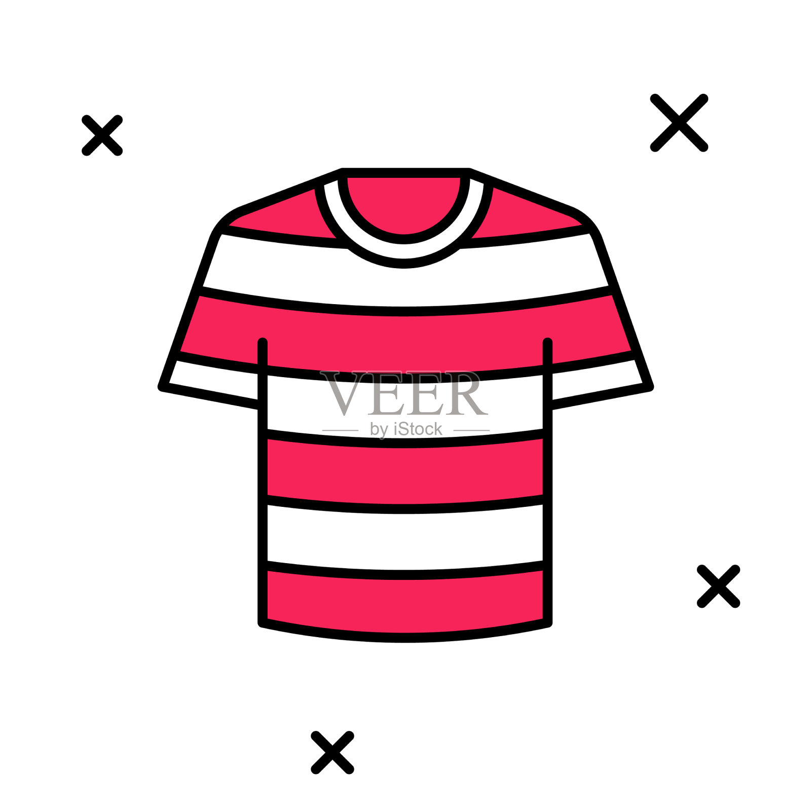 填充轮廓条纹水手t恤图标插画图片素材