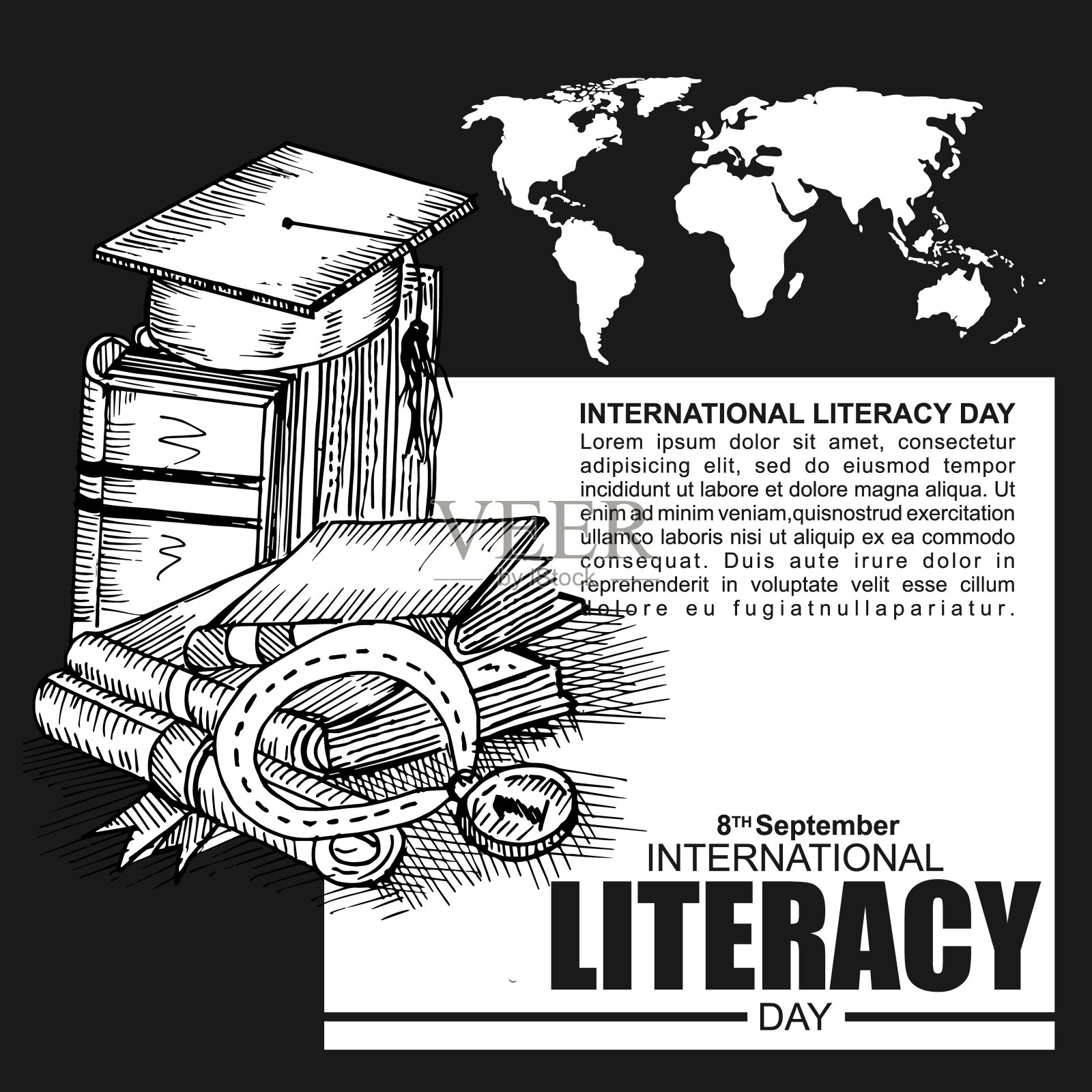 国际扫盲日，海报和横幅插画图片素材