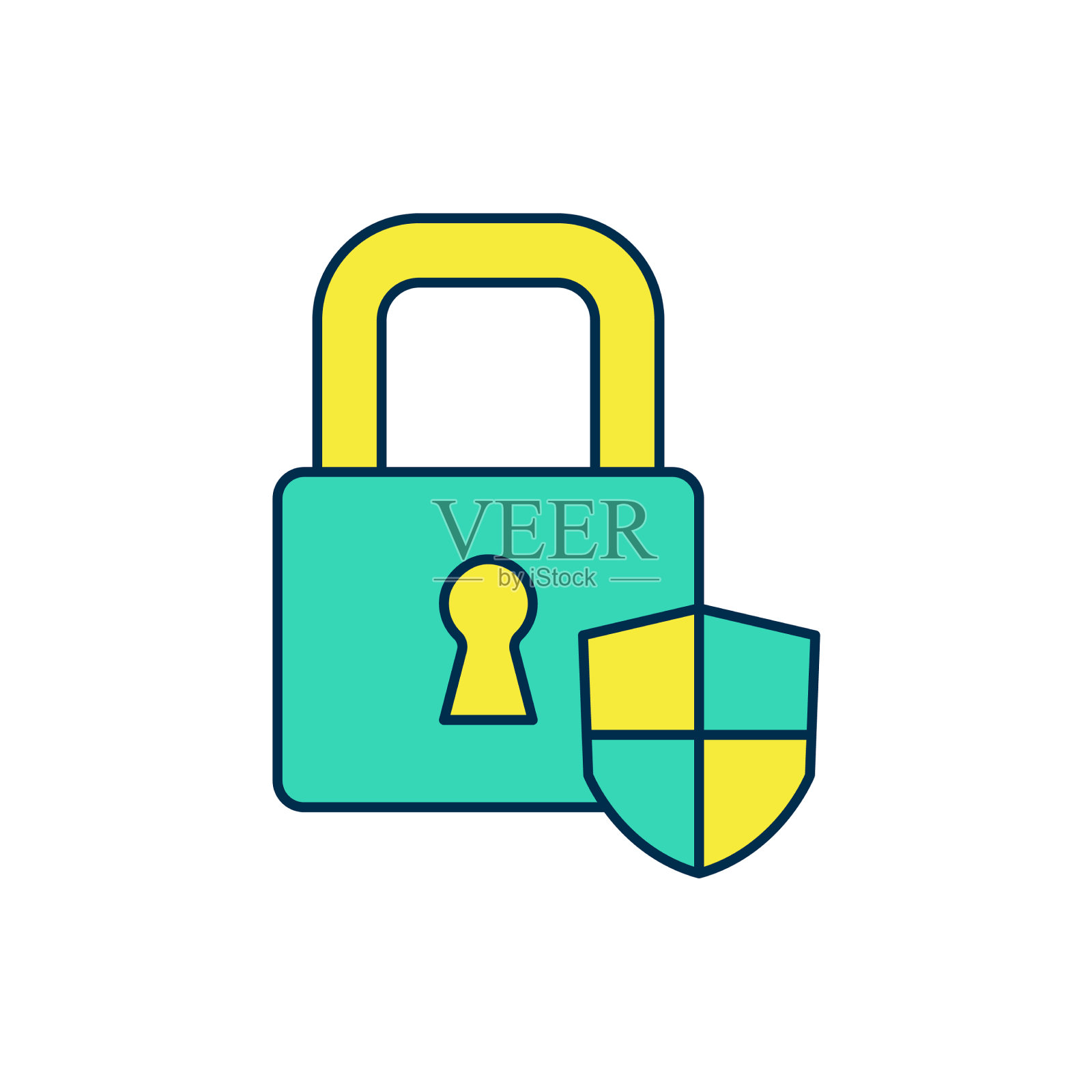 填充轮廓屏蔽安全与锁图标插画图片素材