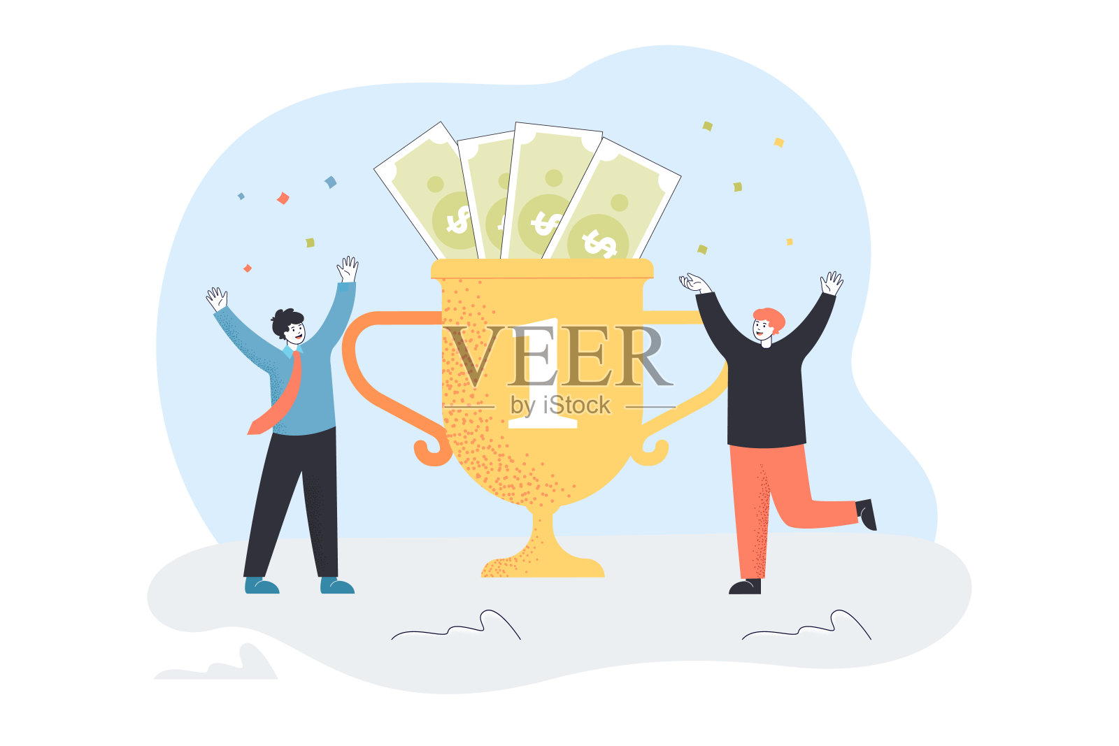 一群快乐的小员工在庆祝获奖插画图片素材