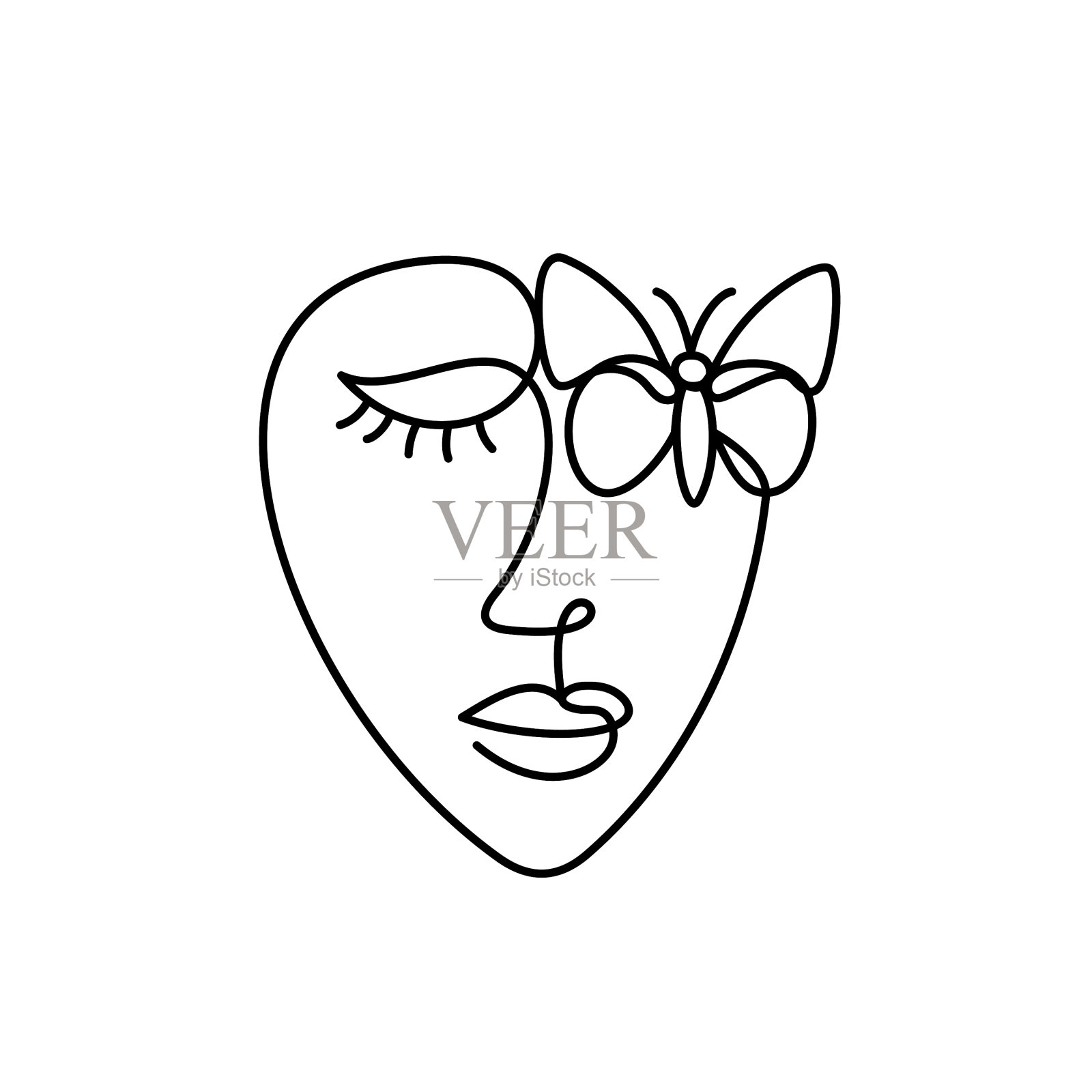 一张画着蝴蝶的抽象女人的脸设计元素图片