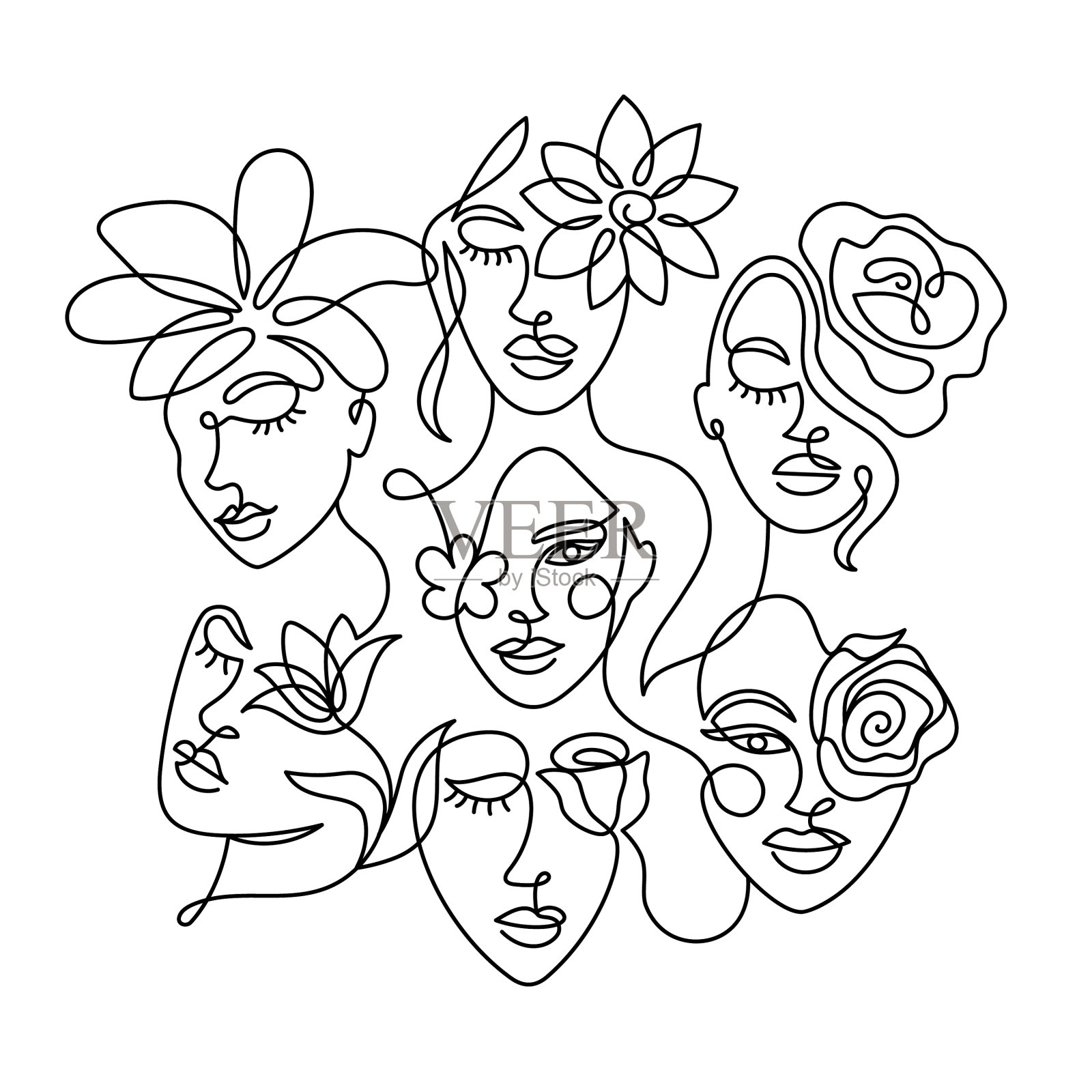 一张拿着花的抽象女人的脸设计元素图片