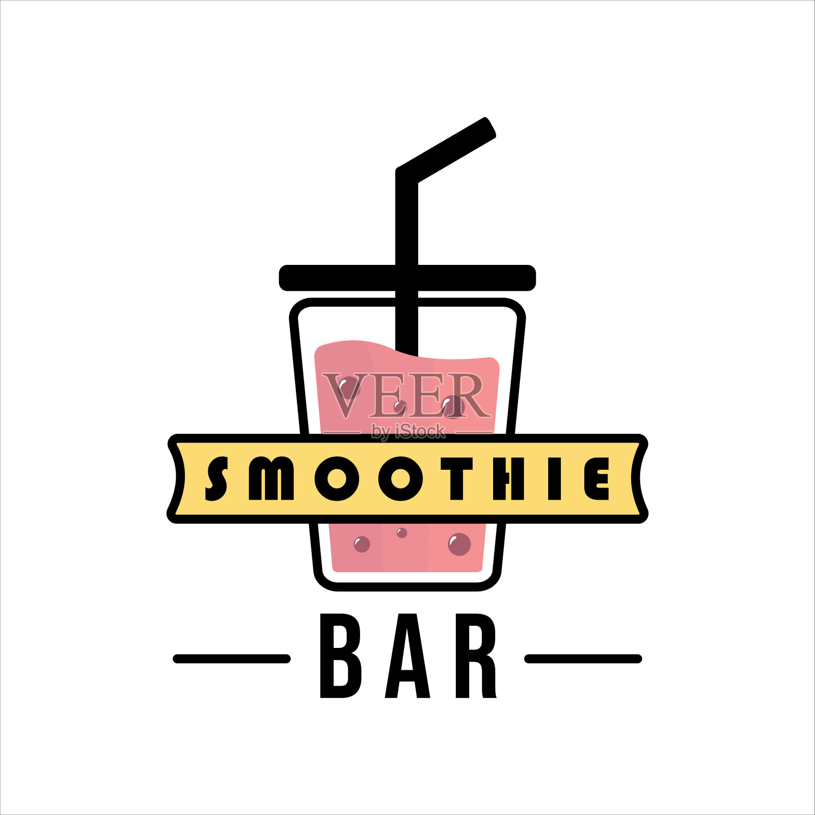 冰沙饮料与气泡标志矢量插图模板图标设计。为素食者提供健康果汁和酒吧或咖啡馆的经营理念插画图片素材