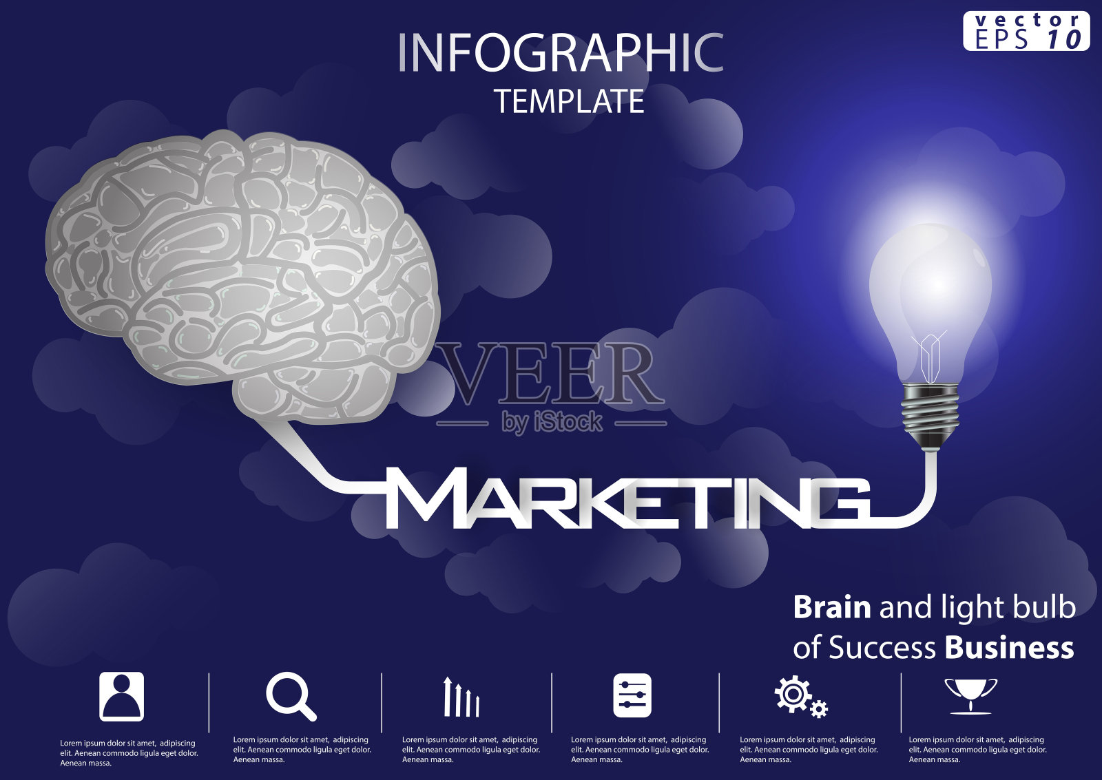 插画商业。设计现代理念和概念思考创意。为头脑风暴，社交网络，成功，计划，思考，搜索，分析，沟通，未来的想法创新技术。插画图片素材