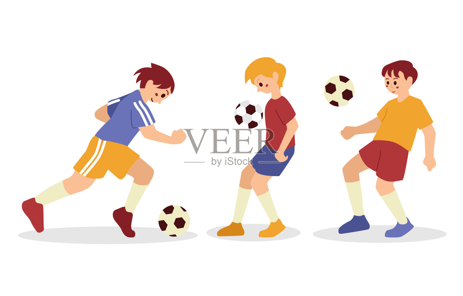 男孩踢足球，足球运动员运动性格孤立设计元素图片