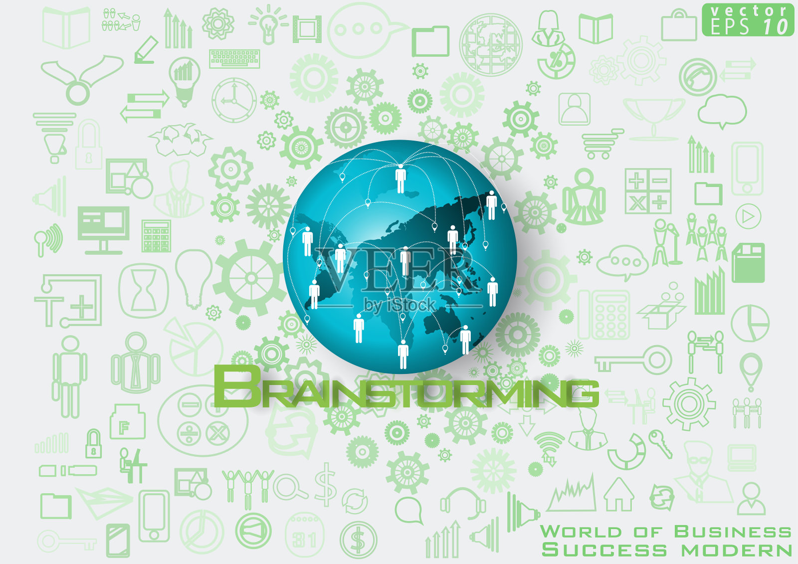 插画商业。设计现代理念和概念思考创意。为头脑风暴，社交网络，成功，计划，思考，搜索，分析，沟通，未来的想法创新技术。插画图片素材