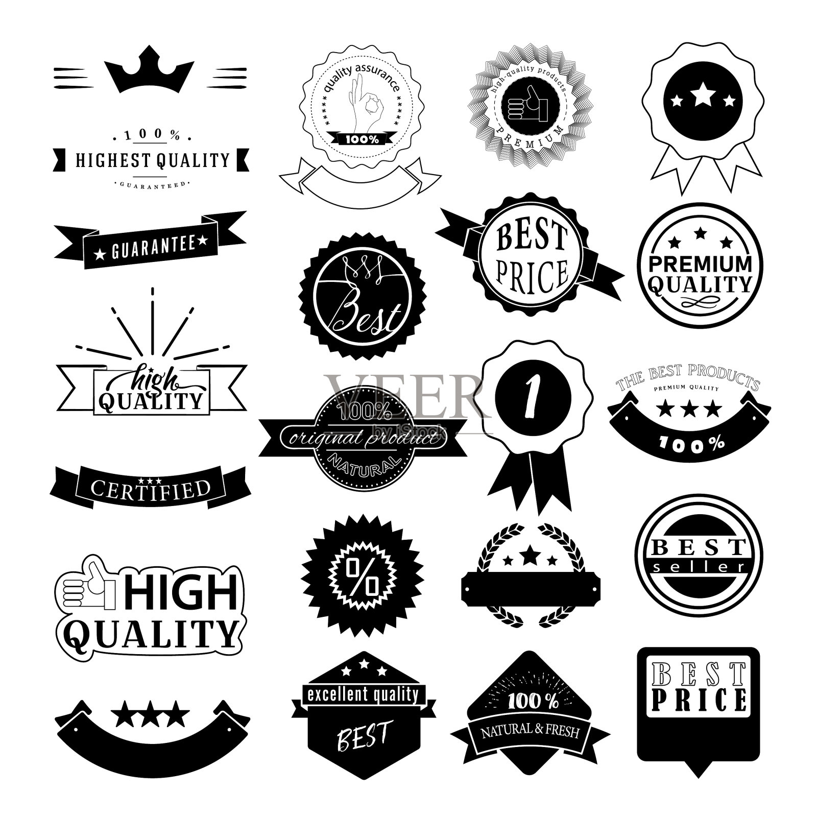 表示高或溢价的一套贴纸设计元素图片