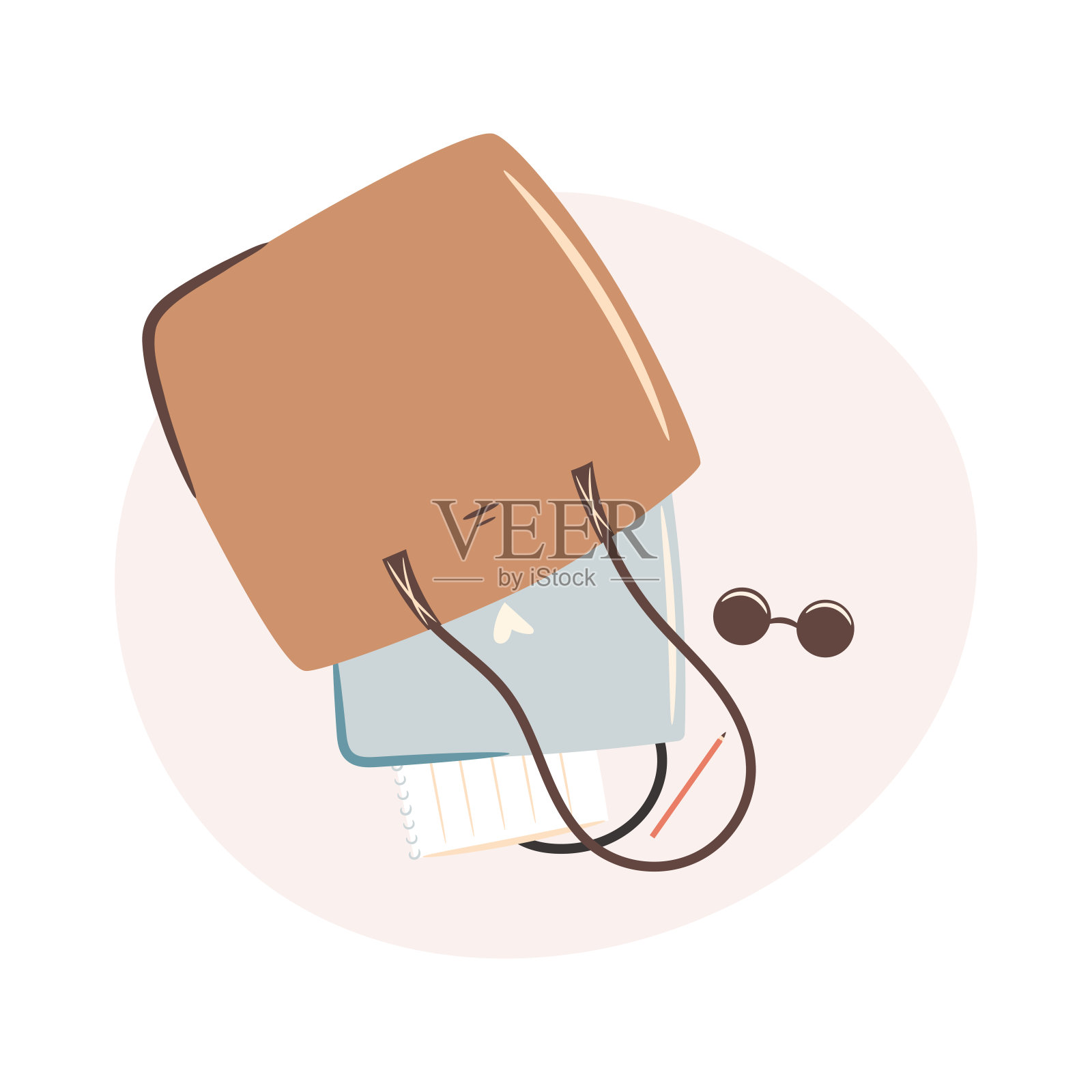 购物者包笔记本电脑，笔记本和太阳镜插画图片素材